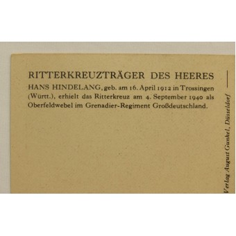 Postcard - Ritterkreuzträger des Heeres Hans Hindelang. Espenlaub militaria